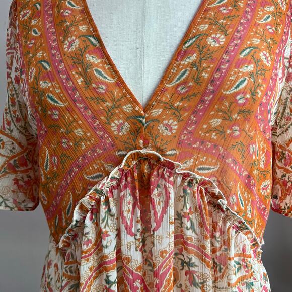 Rose Olive Sheer Paisley V Neck Boho Blouse Size M - Picture 4 of 9